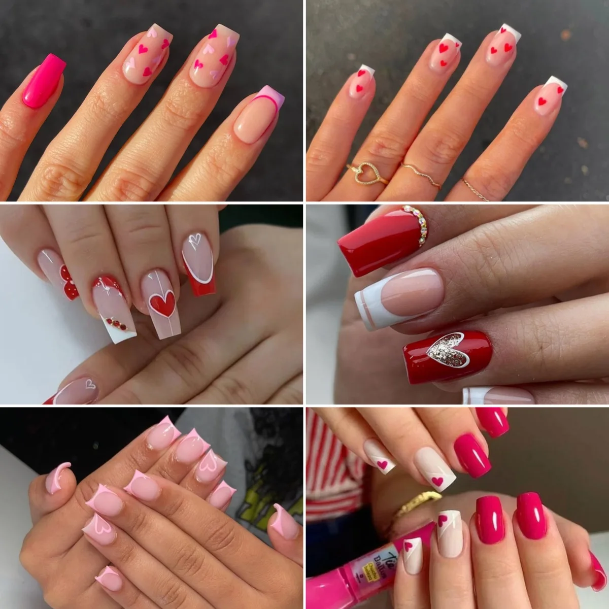 JY luxury Pink Heart French Tip Press on Nails Long Coffin 3D Rhinestones Full Cover Acrylic Fake Nails