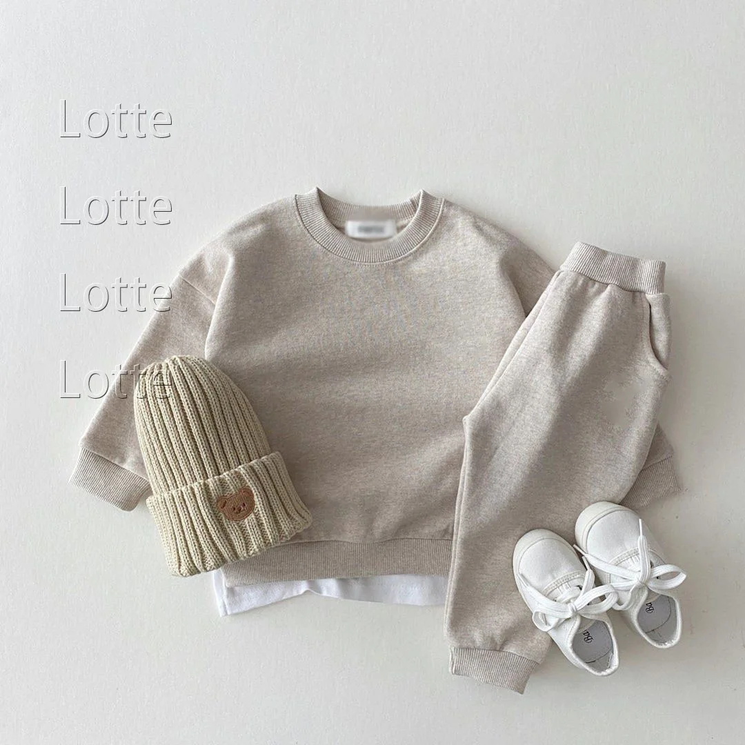 Lotte Toddler Kids Baby Girl Boy Knitted Cotton Sets Fall Clothes Long Sleeve T Shirts+Pants Solid Outfits Baby Tracksuits 0-24M