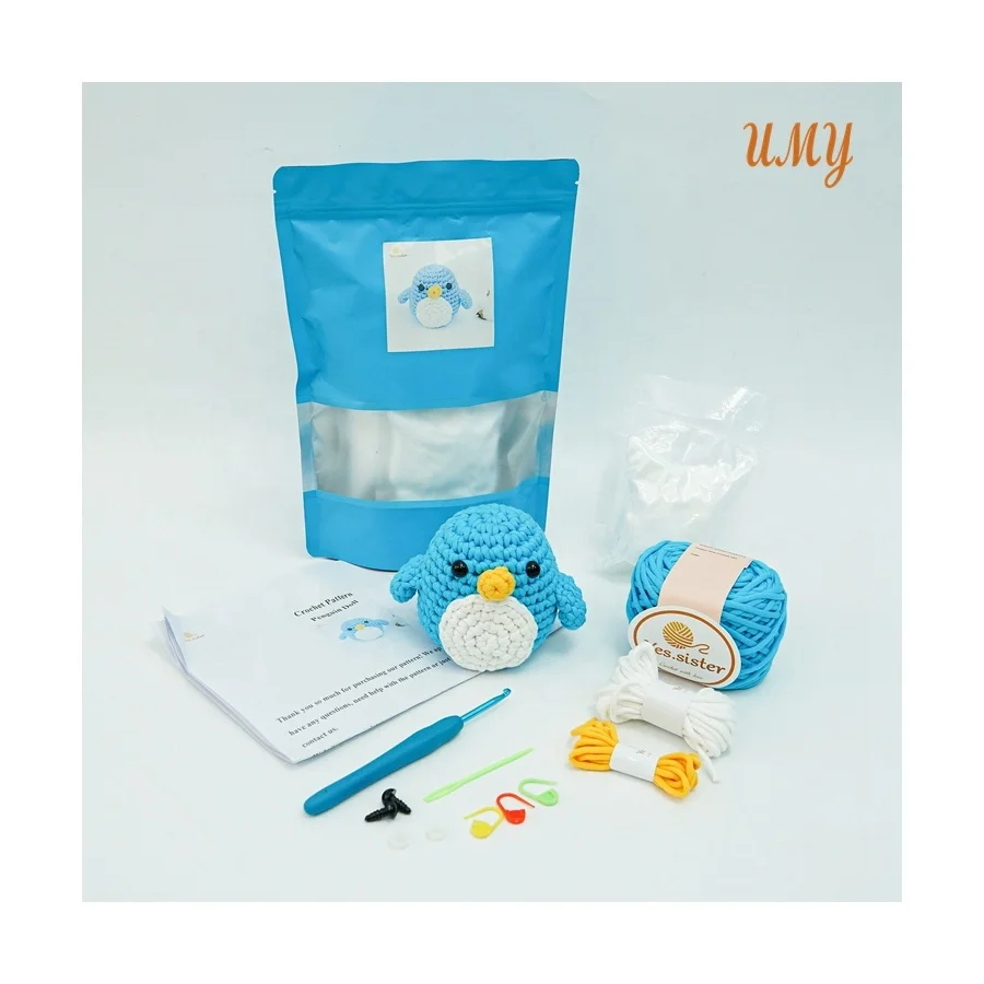Easy To Do Customized Animal Yarn Learn To Beginner Diy Mini Handmade Craft Projector Penguin Crochet Kit  For Kids (1600727835983)