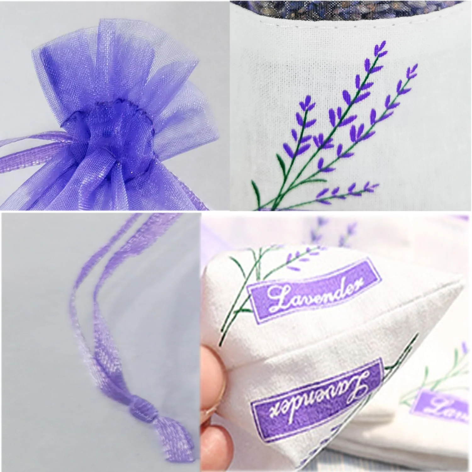 Sheer Gauze Ribbon Jewelry Candy Holders Organza Lavender Sachet Bags Lavender Empty Cotton Organza Gifts Bags With Floral Print