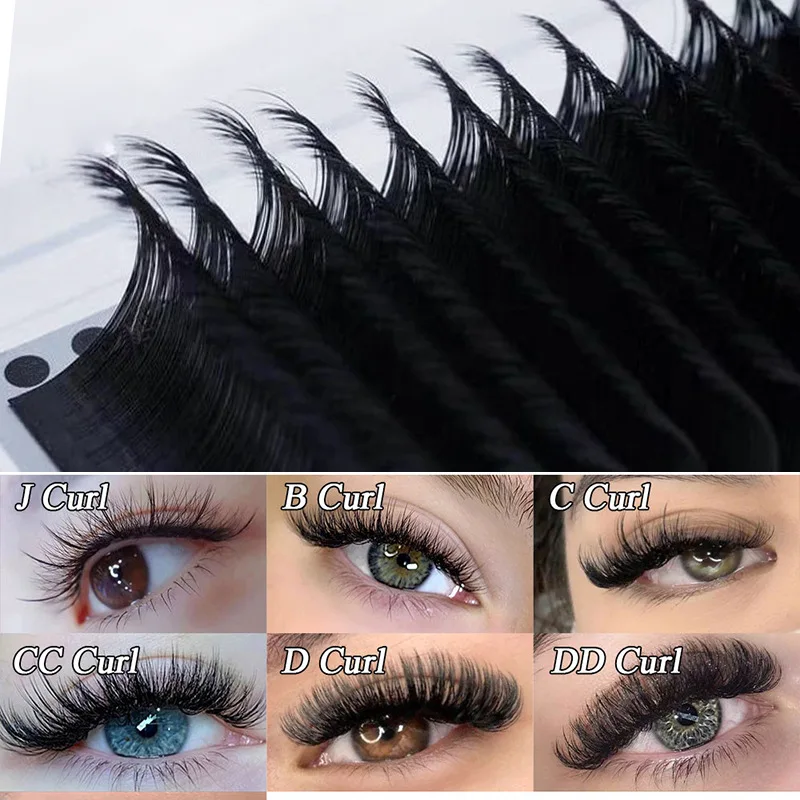 Custom fluffy matte black cashmere volume mixed lash trays wholesale private label easy fan eyelash extension supplies