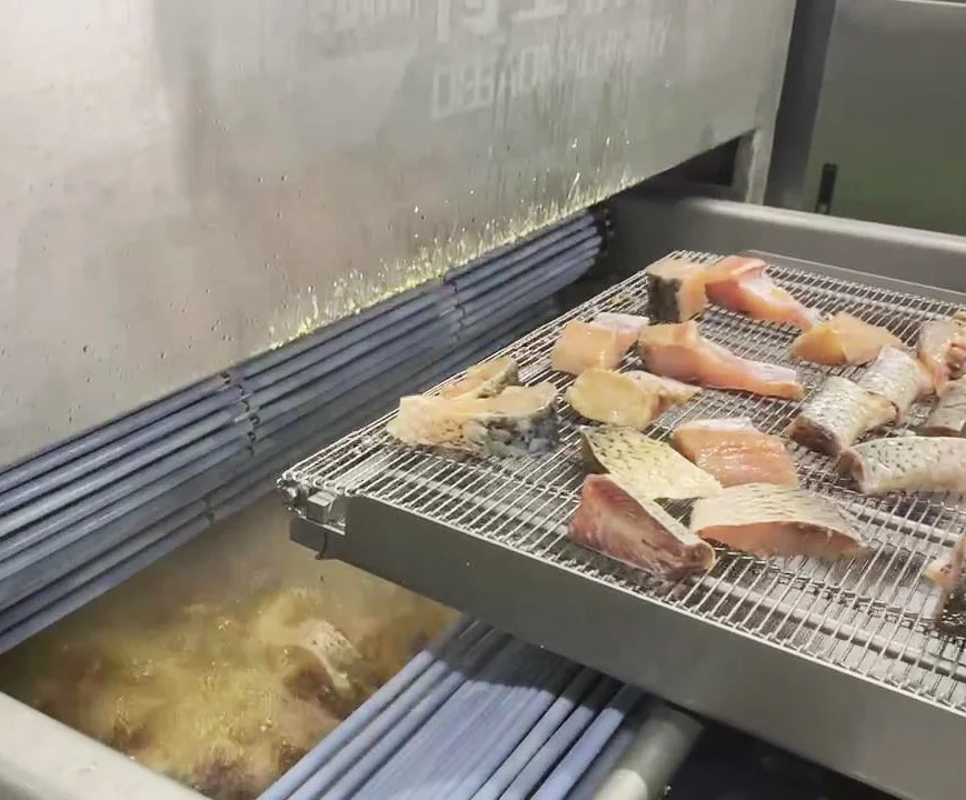 DB Industrial corn dog continues fryer automatic battered meat finger seafood sticker conveyor belt frying machine