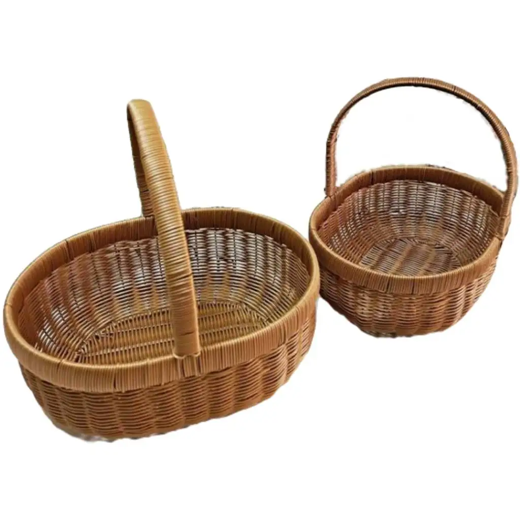 Oval PP Rattan Handwoven Picnic Basket Fruit Egg Storage Basket with Handle