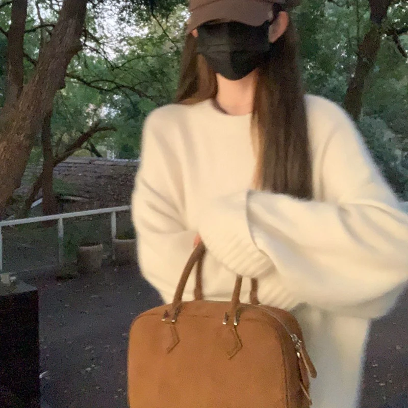 Knitwear manufacturer Cotton Knitted Pullover casual round neck white solid cashmere knit custom sweater for women