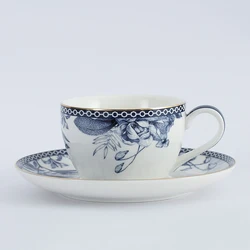 Hotel Restaurant Fine Bone China Printed Tea Cup And Saucer Set Coffee Cup With Saucer