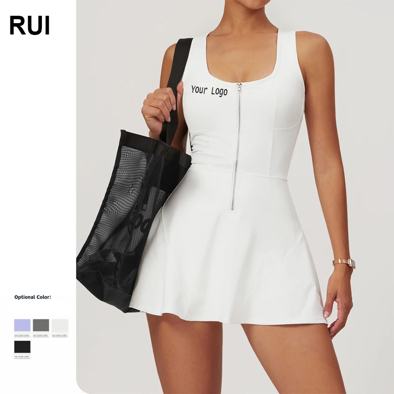 Custom Front Zipper Tennis Dress With Shorts Tennis Skirts Sports Set Women Gym Fitness Golf Suit Workout Running Wear Clothes