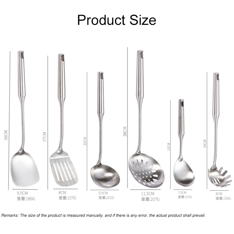 7pcs Customized food grade accessories tools kitchenware cooking cookware set stainless steel kitchen utensils