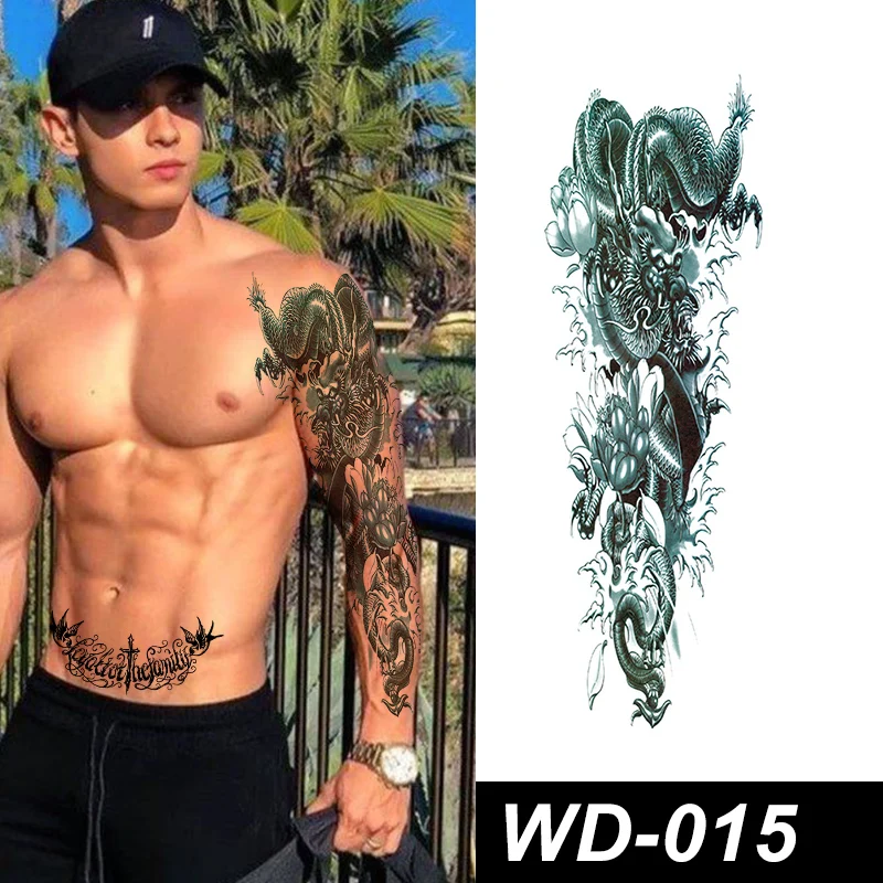 Экологичные тату-наклейки красочные черные 3D 4D 5D Eagle Dragon наклейки с рукавами на всю руку для мужчин и женщин