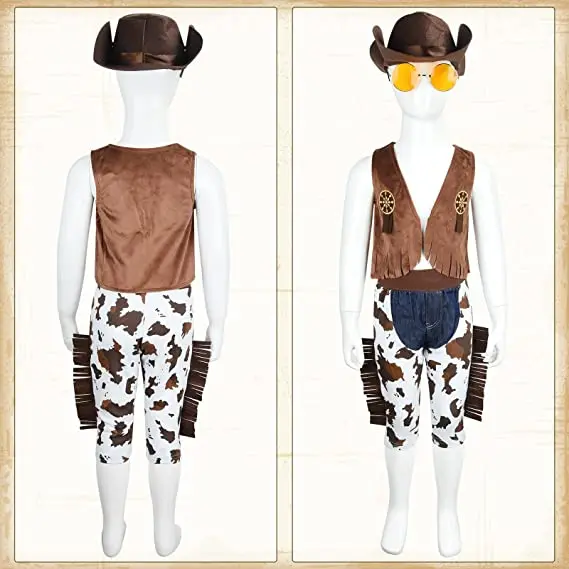 2024 New Fashion Kids Cowboy Costume Dress Up Outfit Boys Cowboy Hat with Bandanna for Kids Role Play Party Cosplay Costumes