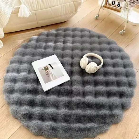 Faux Rabbit Fur Fluffy Soft Area Rug Rectangle Fuzzy Carpet for Living Room Bedroom 3D Bubble Rug