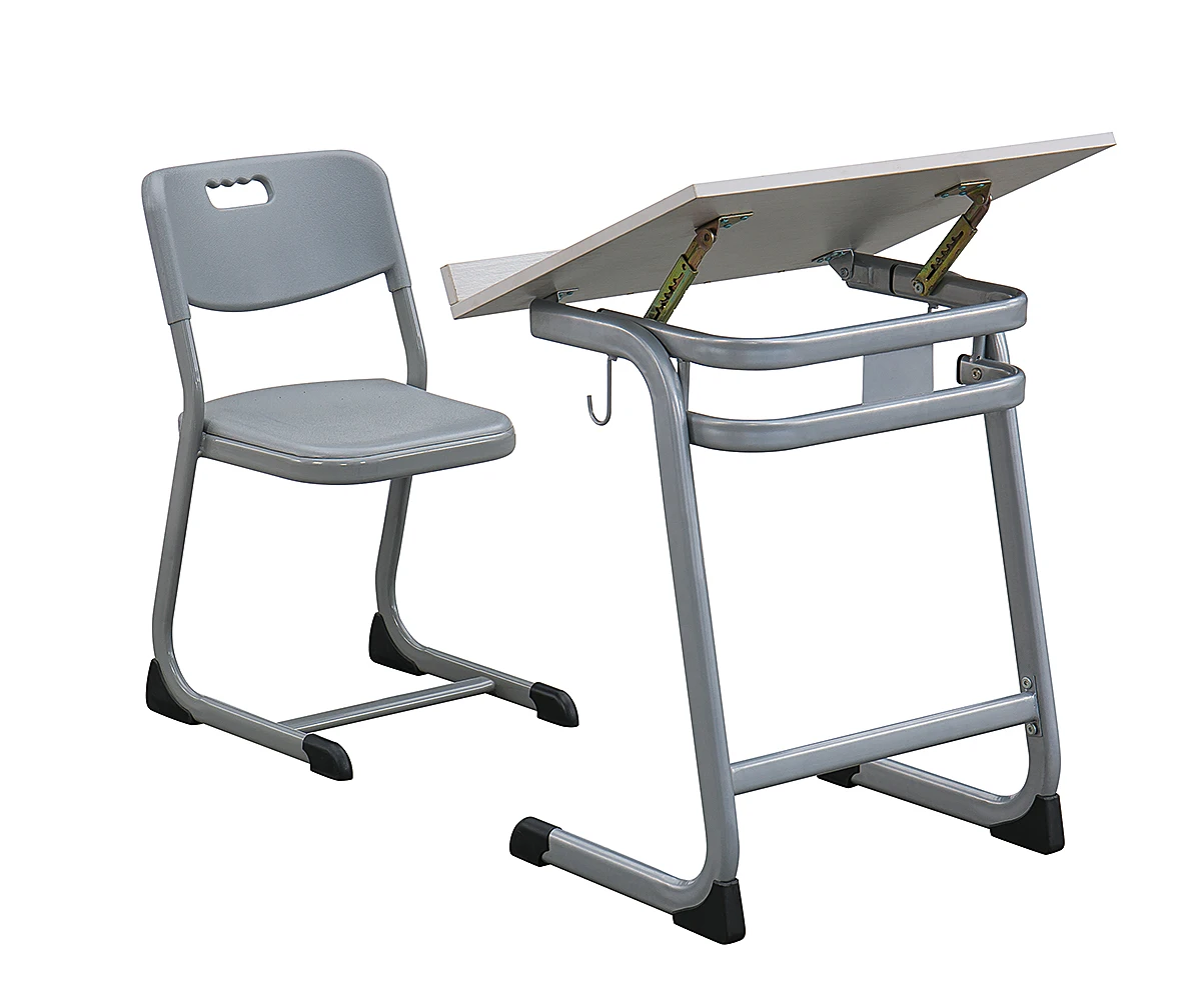 New Popular School Classroom Furniture Single Student Painting Desk Height Adjustable MDF Table Desk And Plastic Chair