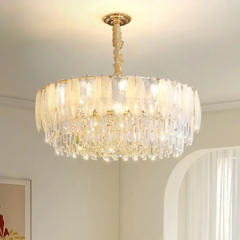 French light luxury living room chandelier, modern minimalist dining room lamp,  bedroom lamp, cream style crystal chandelier