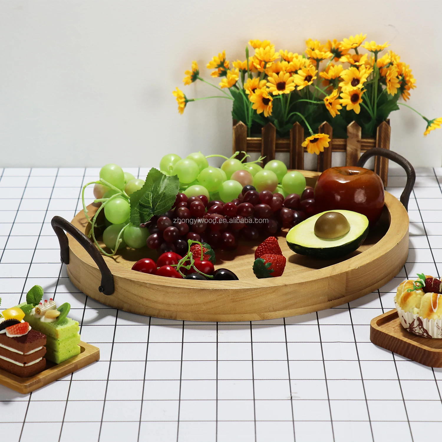 Customized Serving Tray with Handles, Food Stackable Wooden Tray, Rectangular Wooden Baking Tray Food Container for Home Office