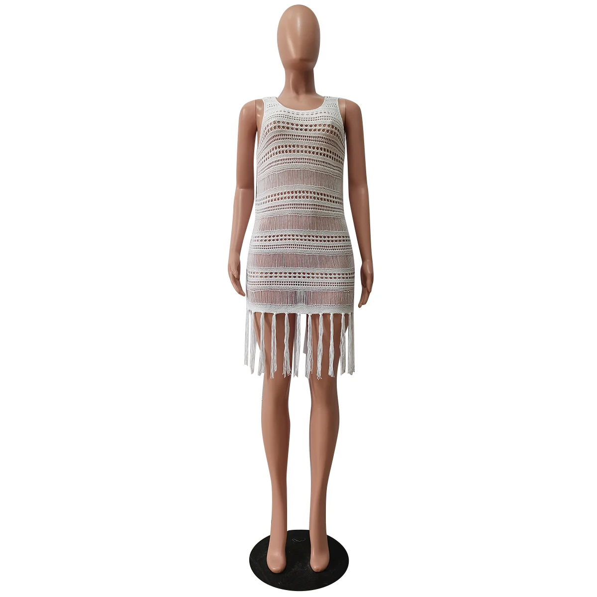 Women Summer 2022 Knit  Outer Beach  Dress Tassel Crochet Party Tassel Beach Dress Mesh Knit Coverups Dress