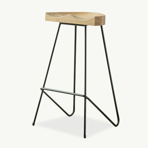 Design wrought iron solid wood seat stackable restaurant metal bar chair high stool