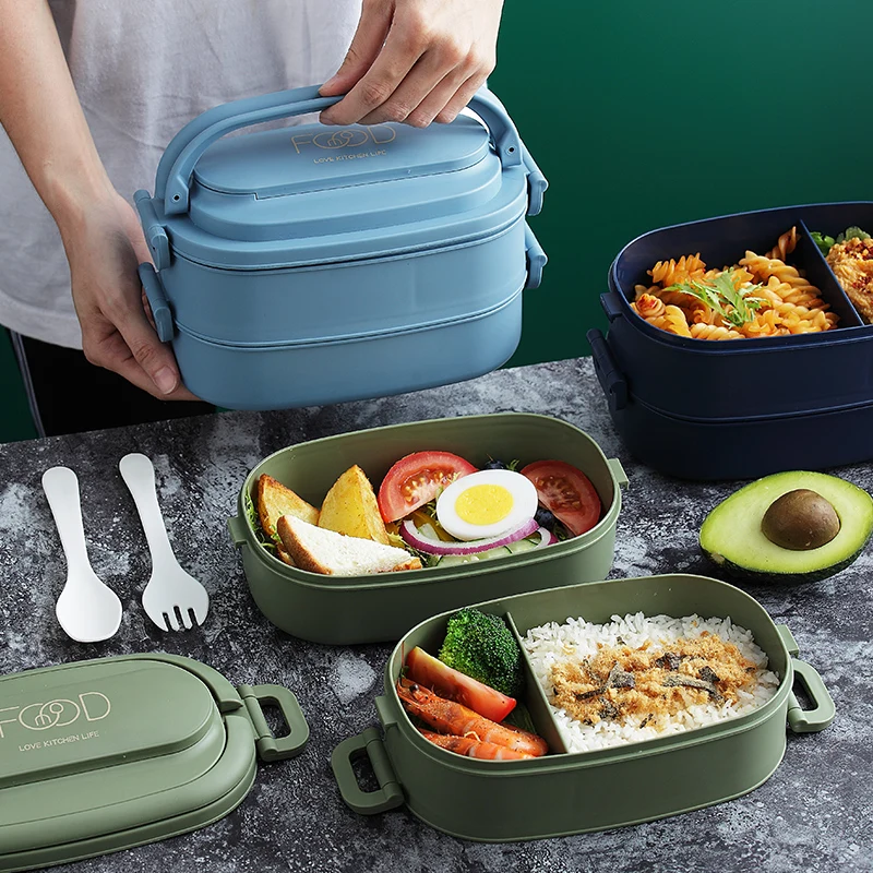 Wholesale PP Plastic Lunch Box 2 Layer With Cutlery And Bottle Insulated Leakproof Bento Lunch Boxes Bag Set