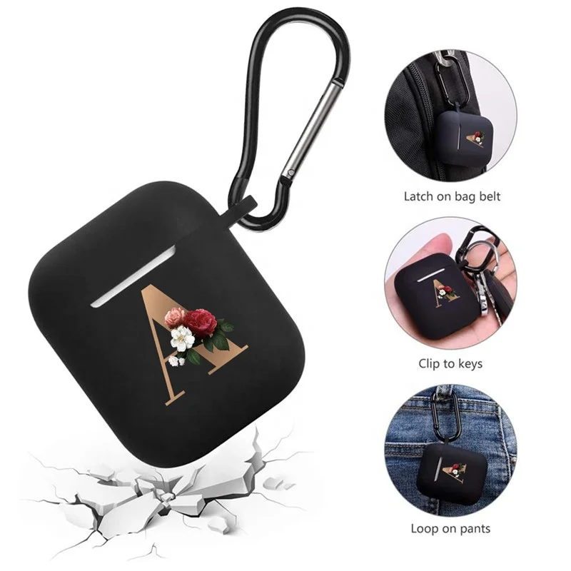 Hot selling Rose gold Initials Alphabet U Protector Cover Popular Earphone Case for Airpods 1 2 3 pro