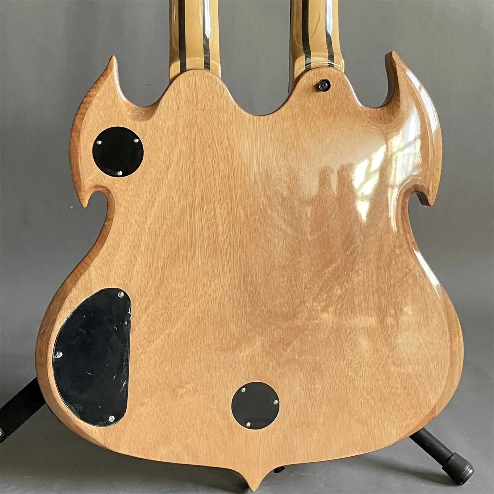 Custom Black Circle 12+6 Strings W Audio Double Neck Electric Guitar 4EMG Pickups Mahogany Body