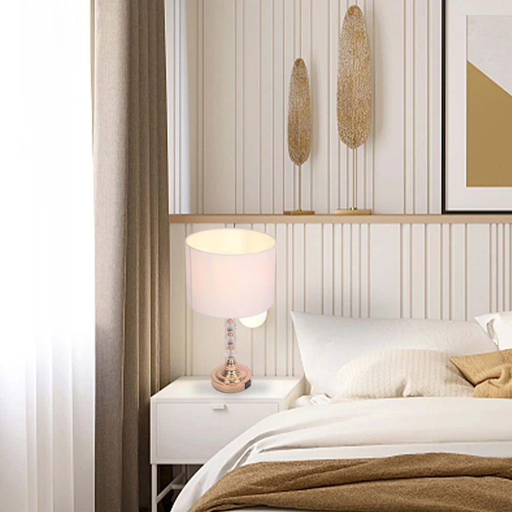 Hot sale modern led crystal table lamp with metal base Bedside Lamp  with 2 USB Charging Ports 3 Way Dimmable custom lamp