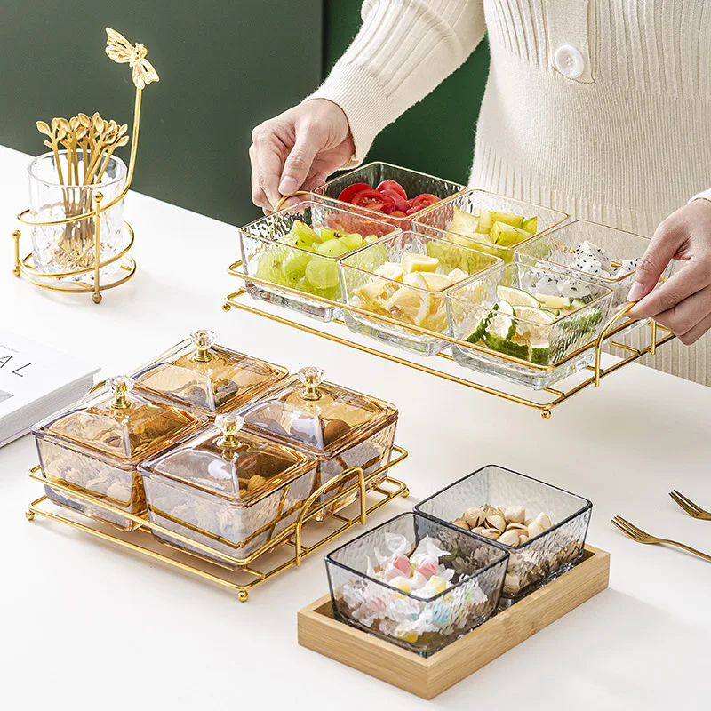 New Arrival Fashion Creative Living Room Glass Snack Plate Square Fruit Bowl Nuts Fruit Serving Milk Candy Foods Wholesale Plate