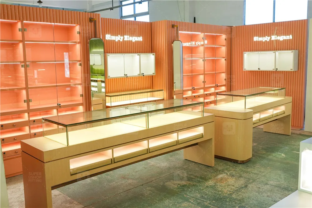 Trendy Glass Jewellery Store Wall Display Cabinet Fine Diamond Necklace Shop Furniture Luxury Jewelry Display Showcase for Sale