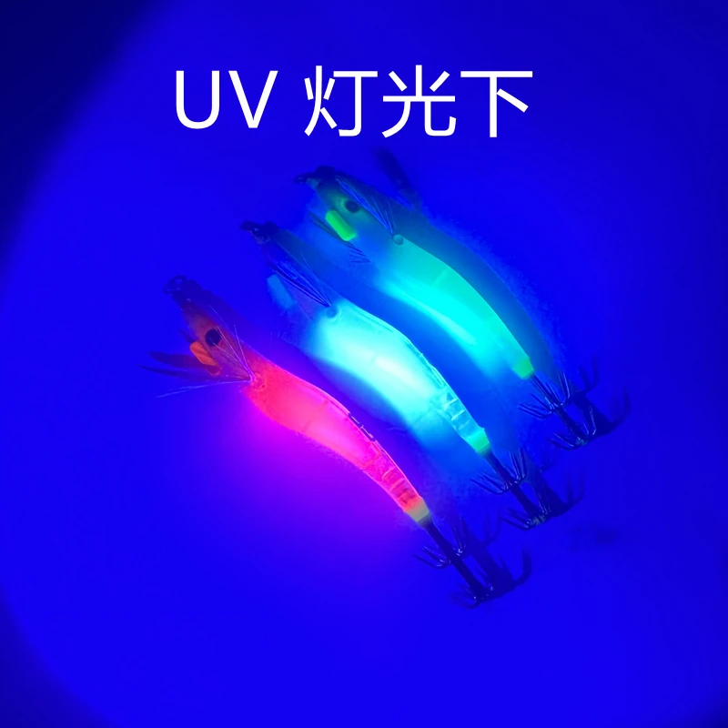 4.8g UV Wooden Egi Shrimp fishing lure squid hook jig octopus lure Hard Shrimp Bait Luminous Squid Jig Lures Wood Shrimp