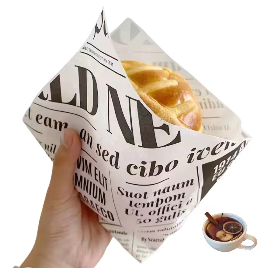 Custom Printed Double Open Pocket Oilproof GreaseProof Bread Waffle Burger Sandwich Donuts L-shape Triangle Shaped Paper Bag