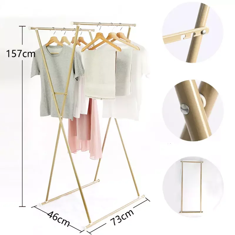 Double Pole Metal Foldable Indoor Hanger Dryer Hanging Clothes Clothes Drying Rack
