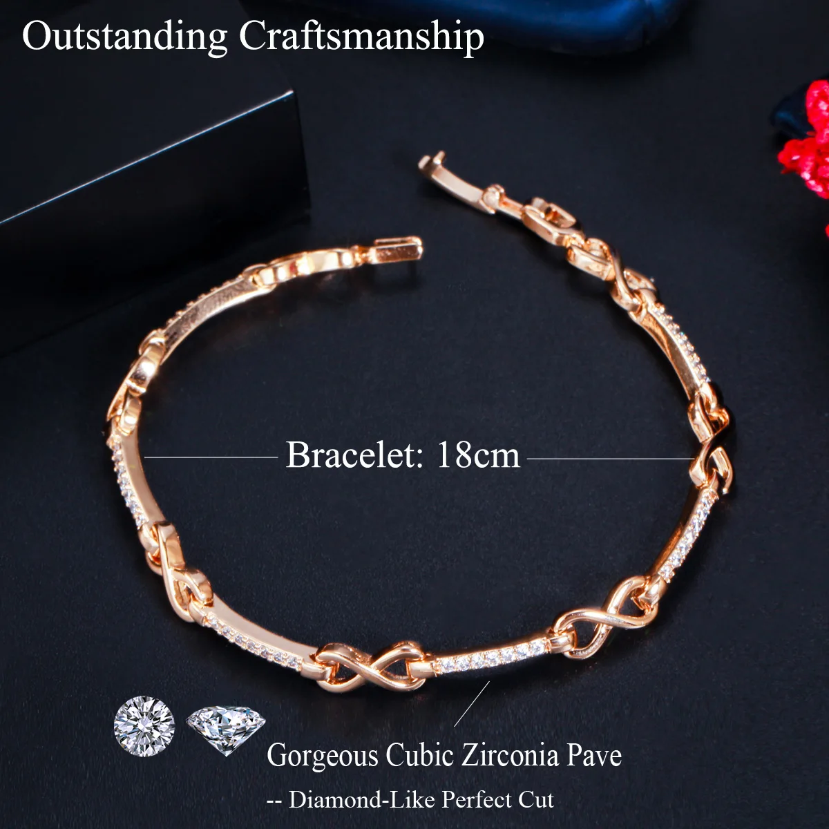 Trendy Shiny White Gold Plated Infinity Micro Cubic Zirconia Crystal Paved Women Bracelet Jewelry Gift for Ladies Bangle