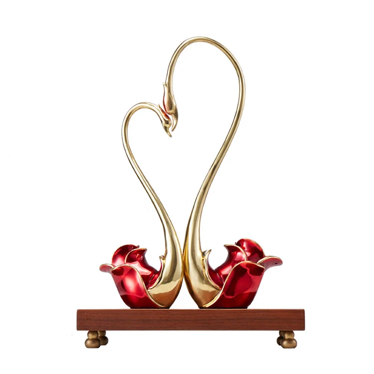 Swan home decor christmas boxes gift wood base statue animal copper brass swan wedding decoration