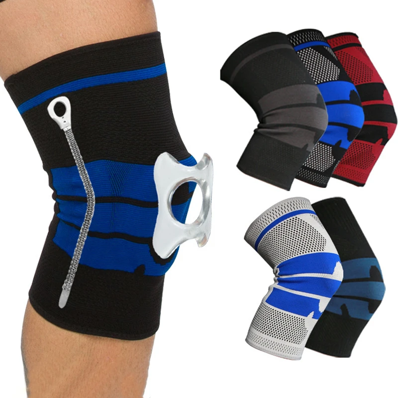 Silicone anti-collision spring support knee pads Basketball running Mountaineering knee Sports gear Knit warm sports kneepads