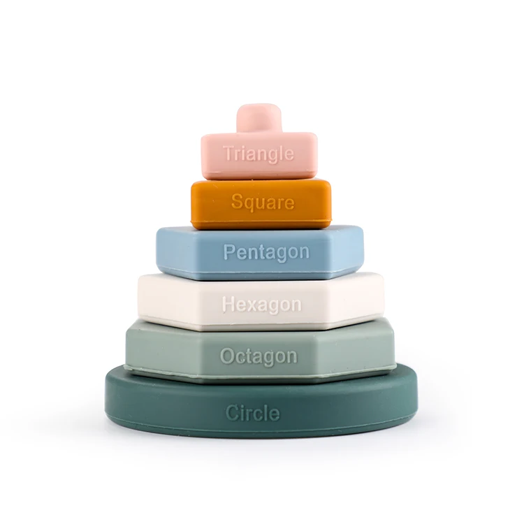 Outstanding Quality 6pc Polygon Silicone Stacking Toy Baby Juguete Sensorial Montessori Educational Toys