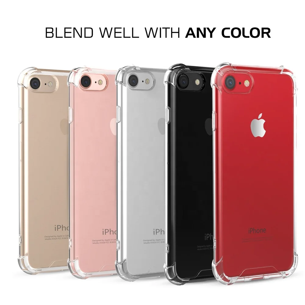 Shockproof Clear Case For iPhone SE2 Soft TPU Hard PC Back Cover, For iPhone 7 Bumper Case Clear With 4 Corners Air Cushion