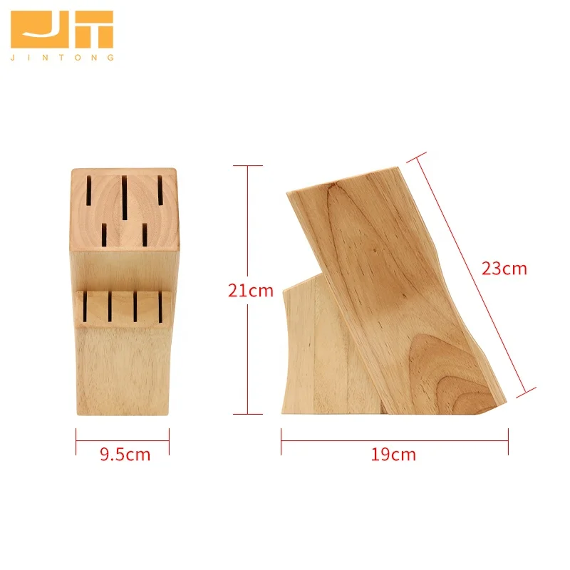Factory Rubber Wood 9 Slots Knife Holder Surface Curved Bevel Kitchen Knife Storage Block Organizer