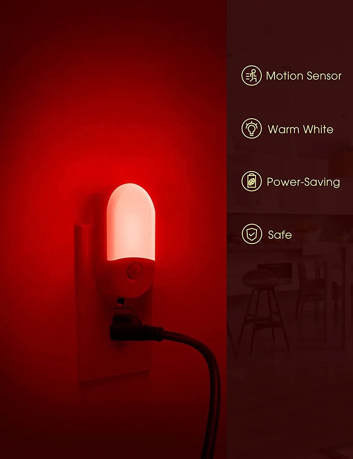LOHAS Red Color Motion Sensor Nightlights Plug in Night Lighting LED LED Red Motion Sensor Night Lights for Bedroom Corridor