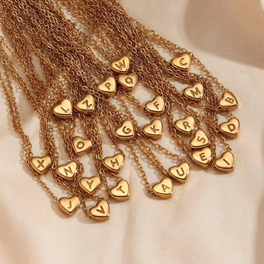 Free Sample 925 Sterling Silver 18k Gold Plated Jewelry Letters W Heart Shape Necklace Initial For Women