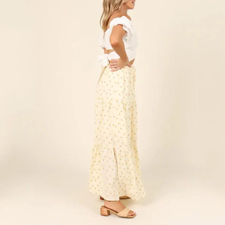 Wholesale Custom Women High Elasticated Waist Floral Print Maxi Skirts