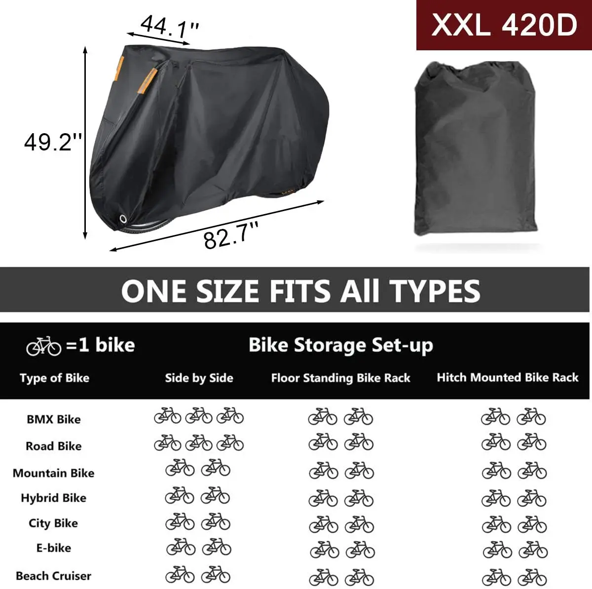Outdoor Waterproof UV Protection Polyester Tear Resistant Dust Bike Cover Heavy Duty Bicycle Cover for All-Season
