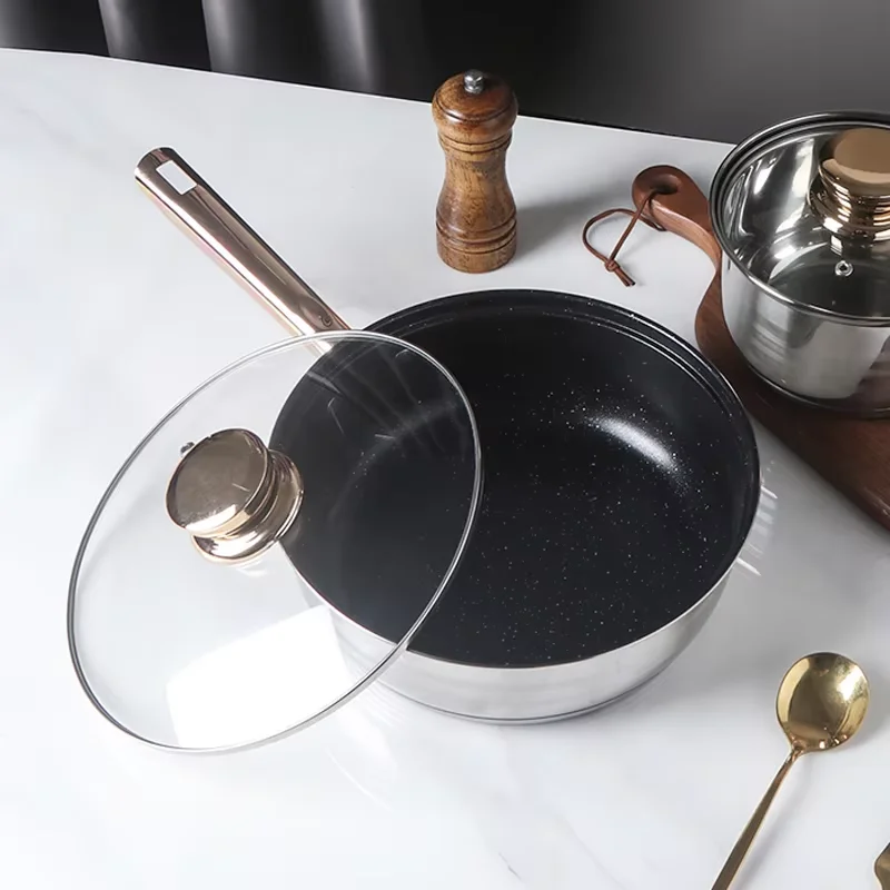 Light Luxury Rose Gold Kitchenware Morden Style Non Stick 6 Pcs Cookware Set With Handle Stainless Steel Saucepan Set