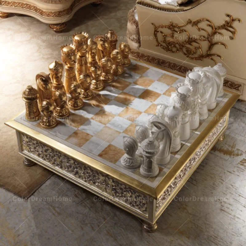 french living room furniture Luxury Gold square coffee table set wooden center table