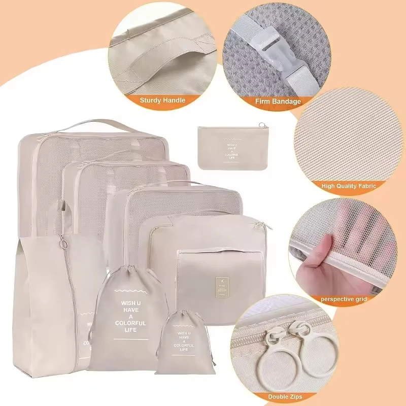 Foldable large capacity 7/8 set packing cubes luggage storage bags underwear socks shoes storage bag luggage sets travel bag