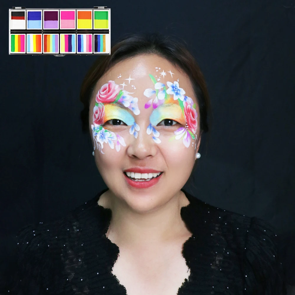 Gp Washable uv neon color fluorescent New Makeup 12 Split color pallet Water Activated face painting Body paint for Christmas