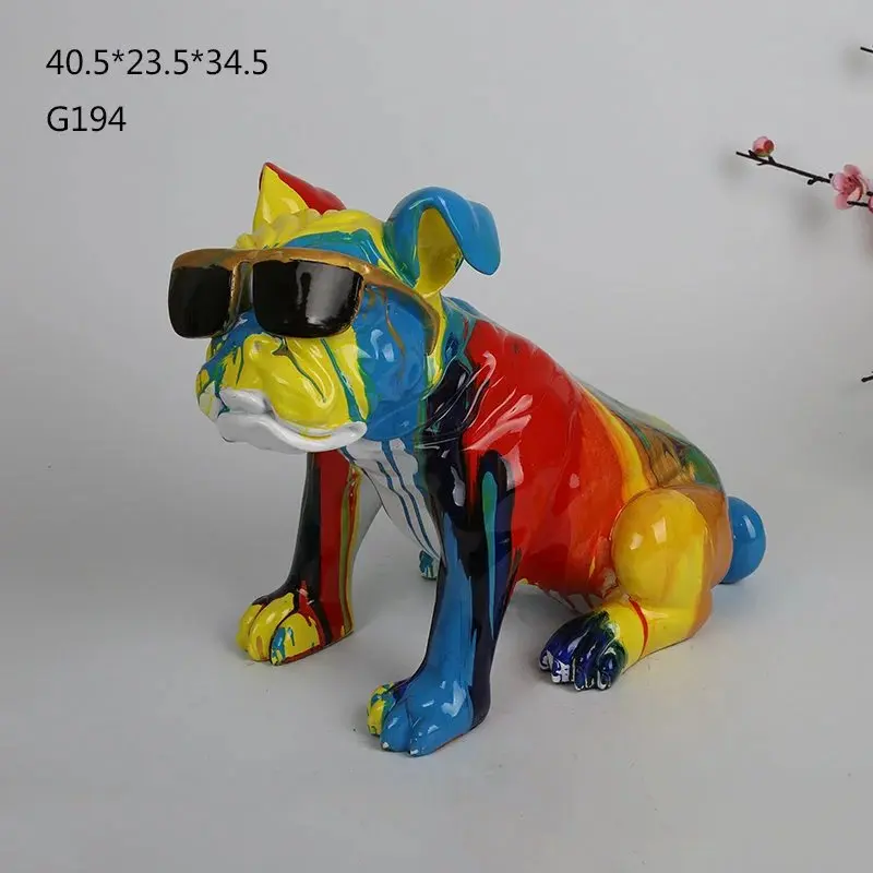 Cute Decoration Dropping Color Dog Sculpture Animal Resin Bulldog Statue