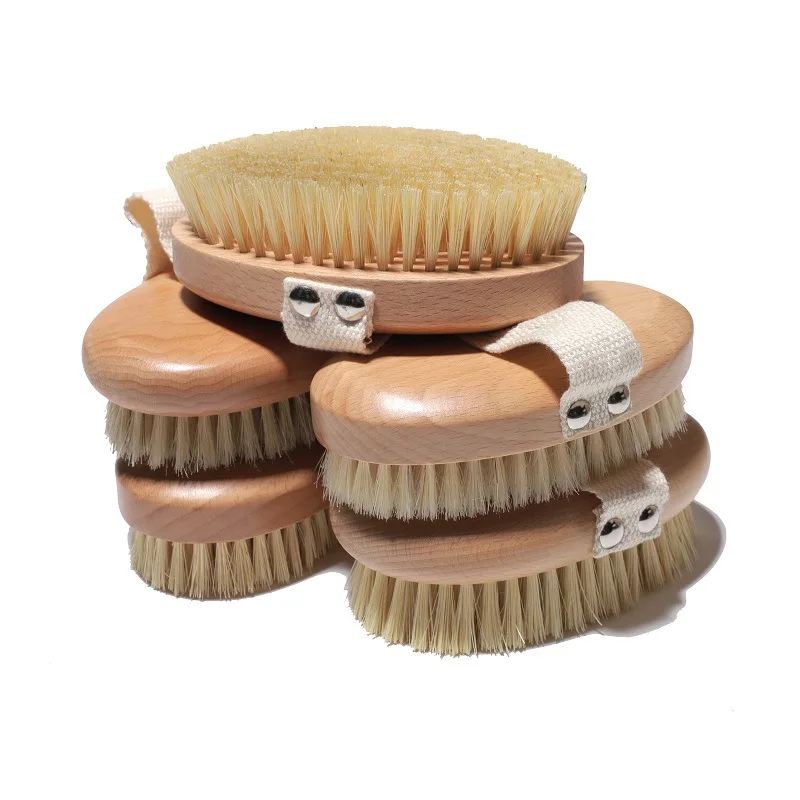 Hot Selling Beech Wood Bath Brush Oval Bristle Massage Bath Brush Hand-held Extended Sisal Bath Brush