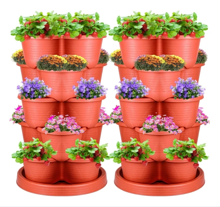 5 Tier Vertical Stackable Planters Pot, Gardening Strawberry garden Planter for Indoor Outdoor Growing Flowers Herbs