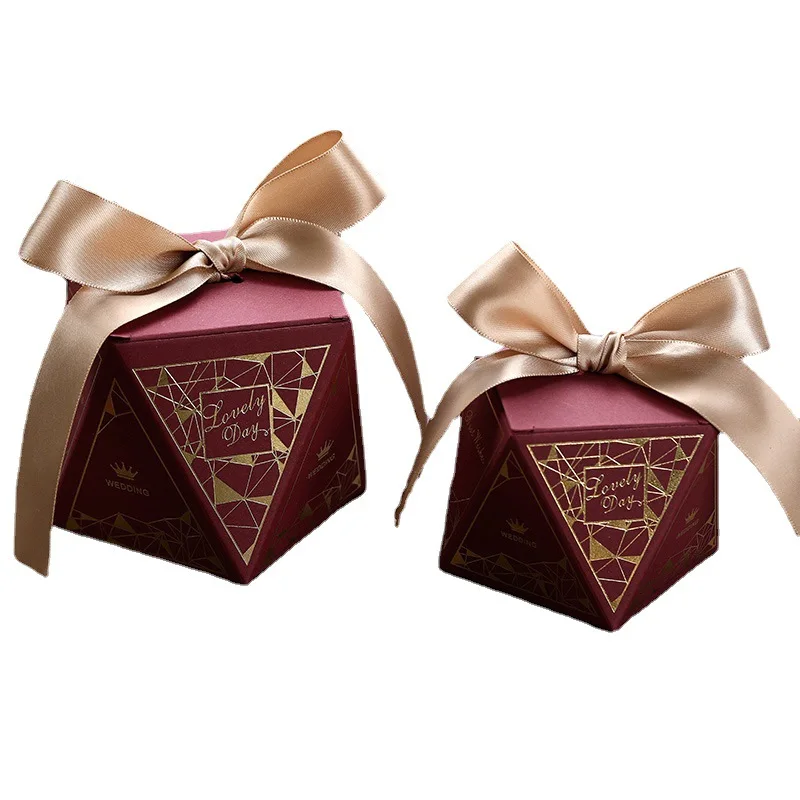 New Europe Hexagon Style Candy Box Wedding Favors Paper Gift Boxes With Ribbon