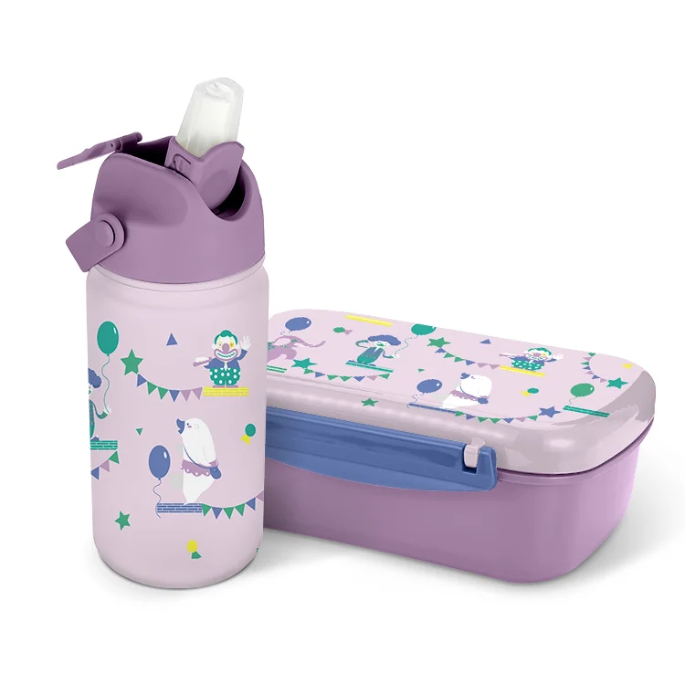 Custom Logo Compartment Leakproof Durable Plastic Bento Lunch Box for Kids with stainless steel water bottles gift sets