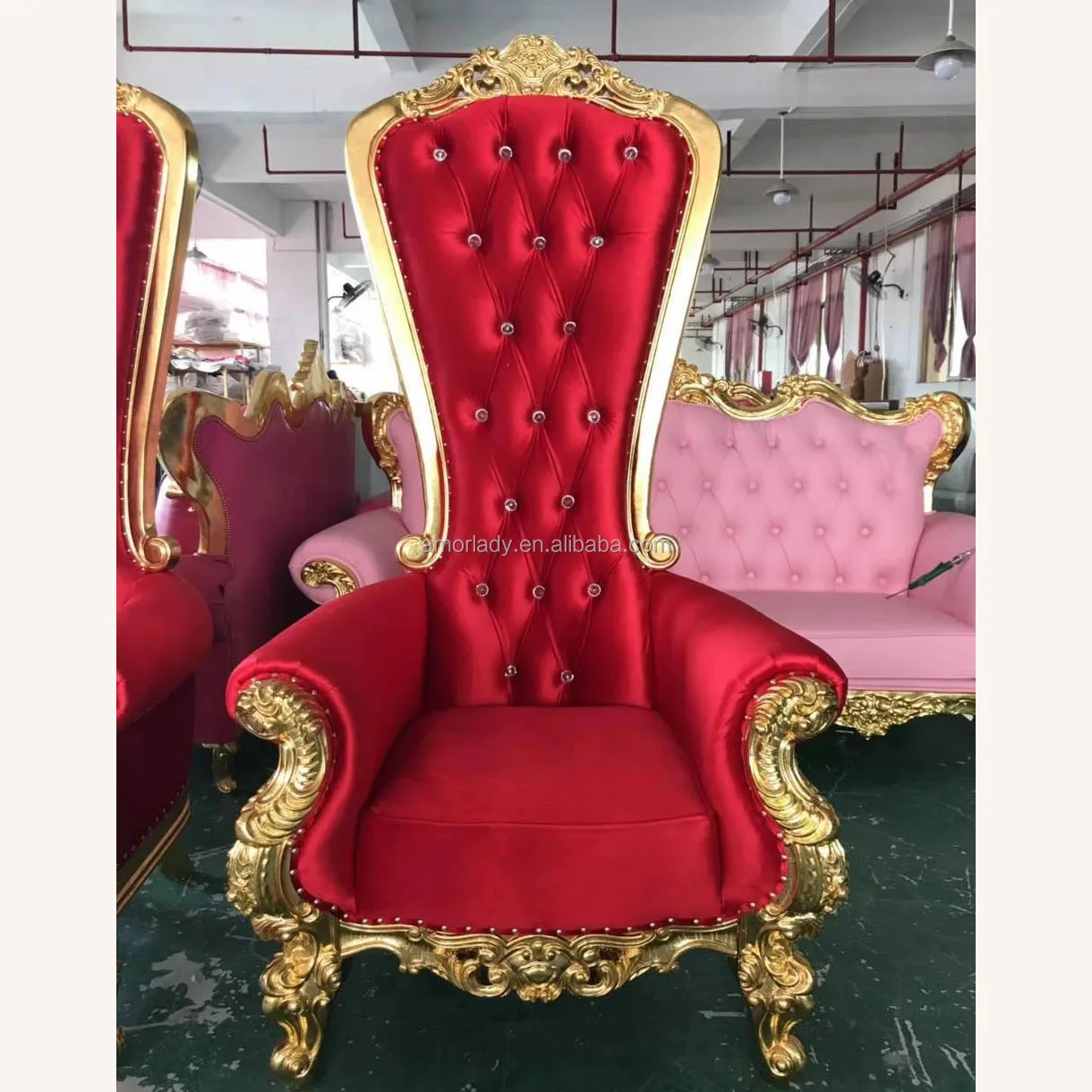  Red and gold cheap wedding king Queen throne
