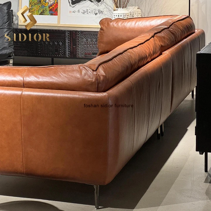 Genuine leather sectional vintage  accent sofa set furniture living room couch living room sofas for lobby furniture