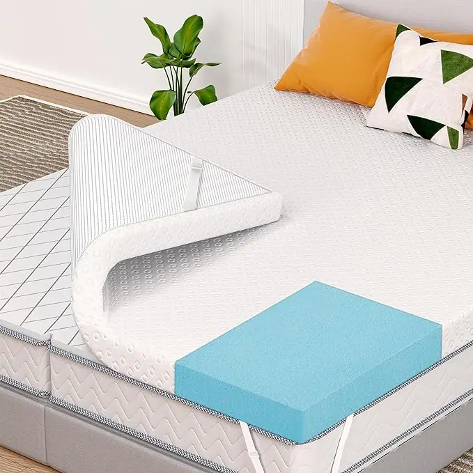 Queen/King Size Cooling Gel Memory Foam Mattress Topper Soft  Bed Topper Mattress pad with Zipper